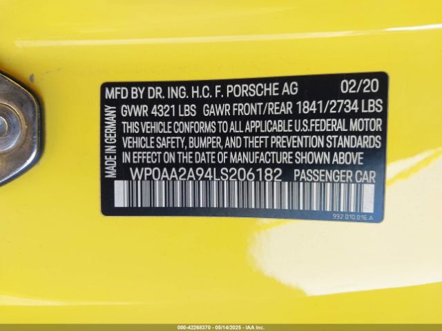 2020 PORSCHE 911 WP0AA2A94LS206182 Photo 8