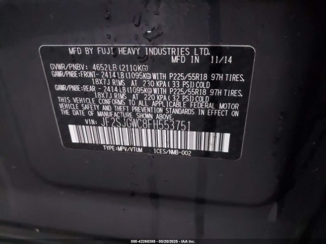 JF2SJGWC8FH553751 Subaru 2.0l turbo u4