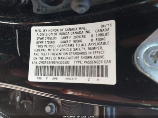 2HGFB2F93FH535500 Honda r18z1