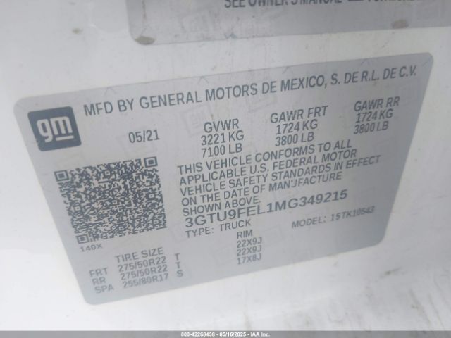 3GTU9FEL1MG349215 GMC Sierra 1500 4wd  Short Box Denali