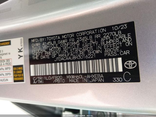 JTDACAAU8R3016221 Toyota Prius Le