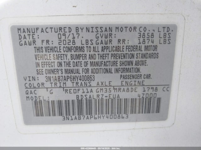 3N1AB7AP6HY400863 Nissan SENTRA SR