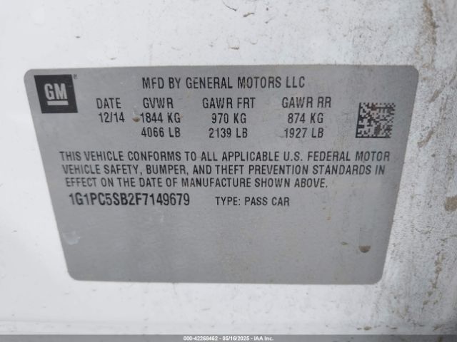 1G1PC5SB2F7149679 Chevrolet Cruze 1lt Auto