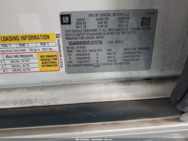 5GAKRAKD9FJ270756 Buick Enclave Convenience