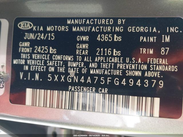 5XXGN4A75FG494379 KIA OPTIMA EX