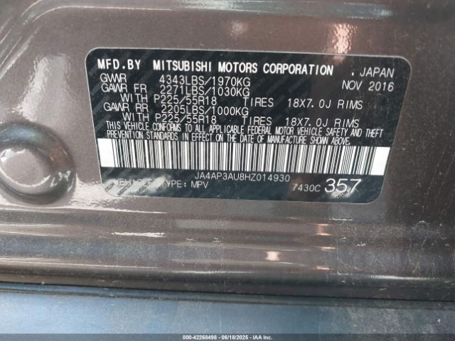 2017 MITSUBISHI OUTLANDER SPORT JA4AP3AU8HZ014930 Photo 8