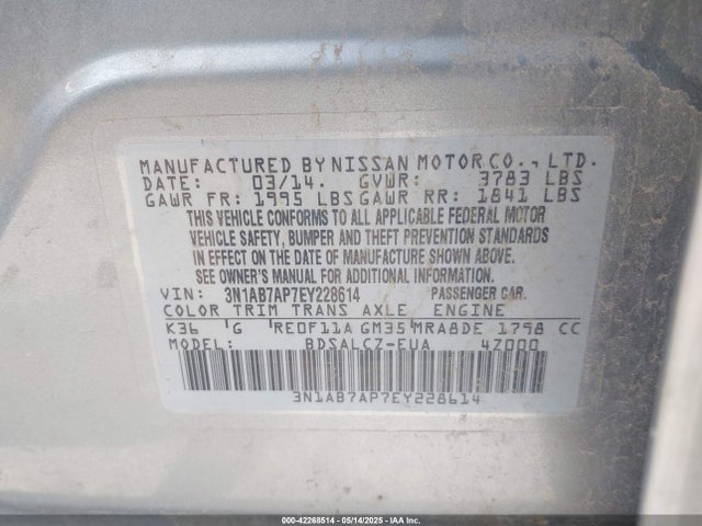 Nissan Sentra Fe+ S 2014 3N1AB7AP7EY228614 Image 9