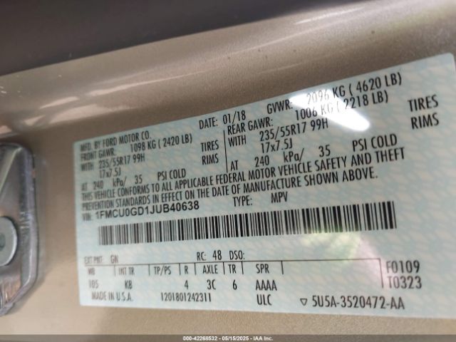 1FMCU0GD1JUB40638 Ford ESCAPE SE