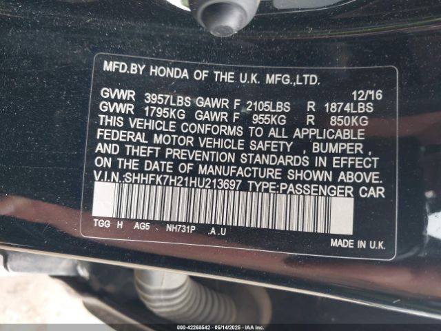 SHHFK7H21HU213697 Honda Civic Lx