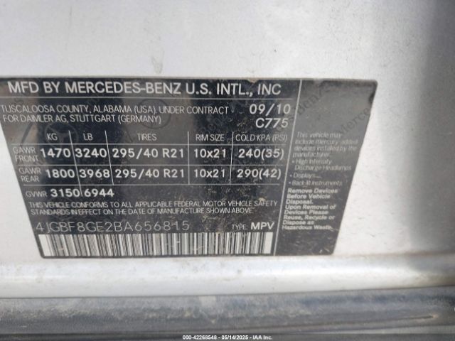 2011 MERCEDES-BENZ GL 550 4JGBF8GE2BA656815 Photo 8