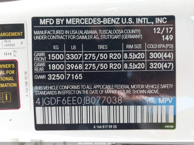 Mercedes-Benz m276 2018 4JGDF6EE0JB077038 Image 9