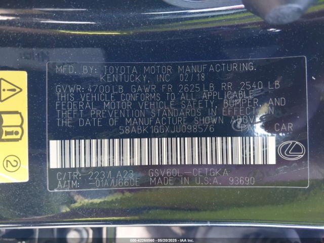 58ABK1GGXJU098576 Lexus ES 350