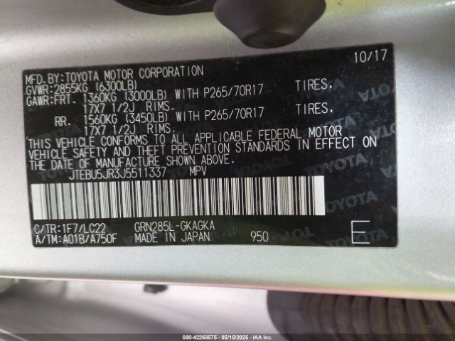 JTEBU5JR3J5511337 Toyota 4runner Trd Off Road Premium