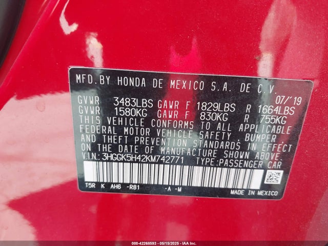 3HGGK5H42KM742771 Honda l15b1