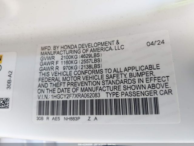 1HGCY2F7XRA062083 Honda lfc5