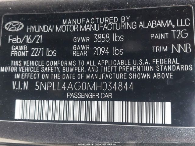 5NPLL4AG0MH034844 Hyundai ELANTRA SE