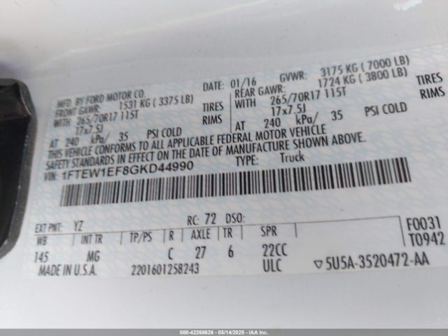 1FTEW1EF8GKD44990 Ford F-150 Xlt