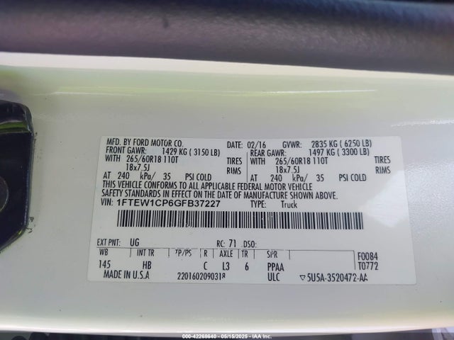 Ford F-150 Lariat 2016 1FTEW1CP6GFB37227 Image 9