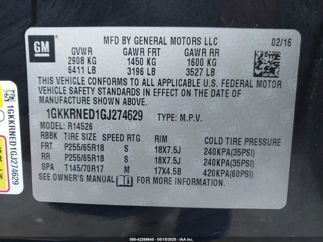 1GKKRNED1GJ274629 GMC Acadia Sle-1