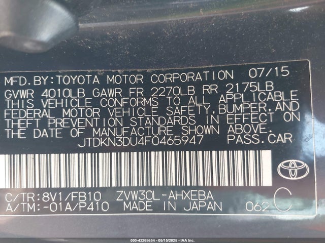 JTDKN3DU4F0465947 Toyota Prius Two