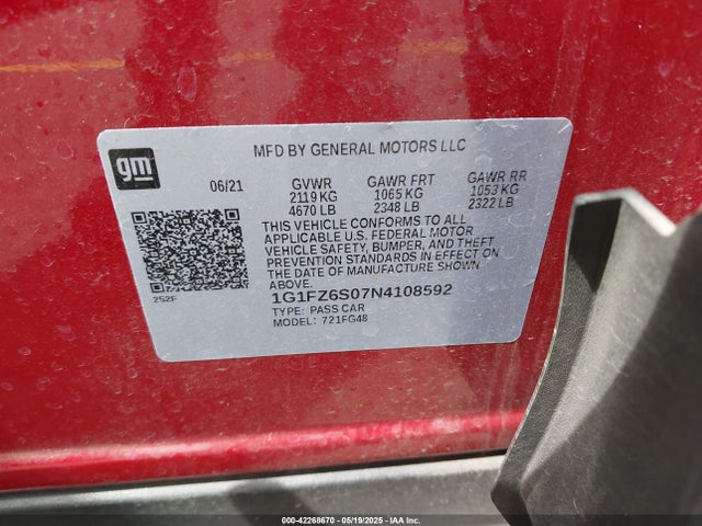 1G1FZ6S07N4108592 Chevrolet 2022