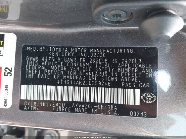 4T1G11AK2LU359246 Toyota CAMRY SE