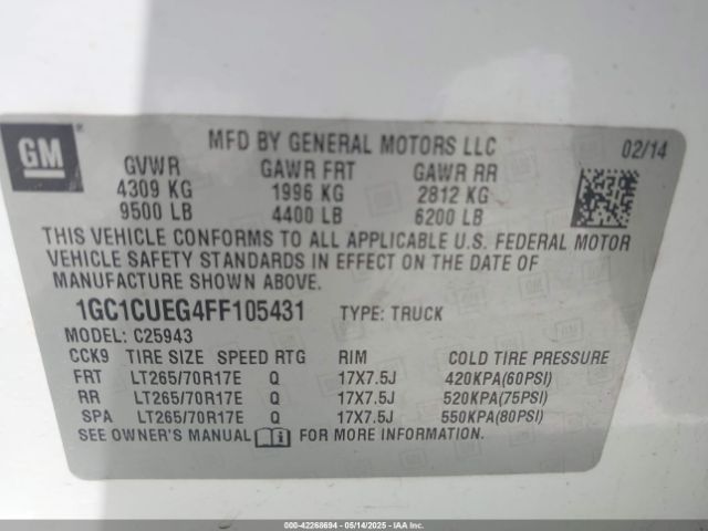 1GC1CUEG4FF105431 Chevrolet Silverado 2500hd Wt
