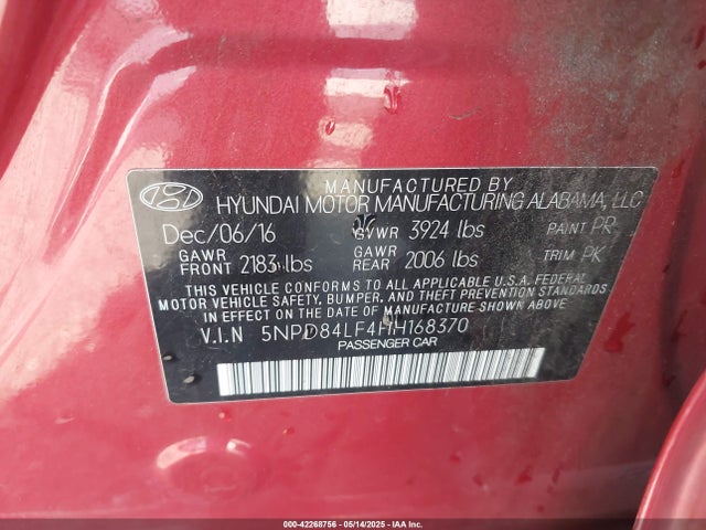 Hyundai Elantra 2017 5NPD84LF4HH168370 Image 9
