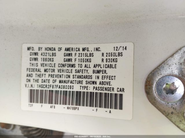 1HGCR2F87FA080090 Honda Accord Ex-l