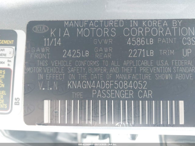 KNAGN4AD6F5084052 KIA Optima Hybrid Ex