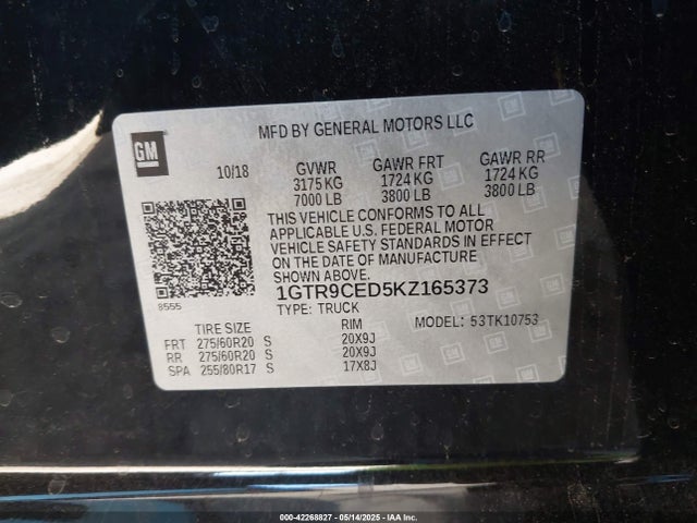 1GTR9CED5KZ165373 GMC l84 - di, dfm, alum, gen 5, var 2