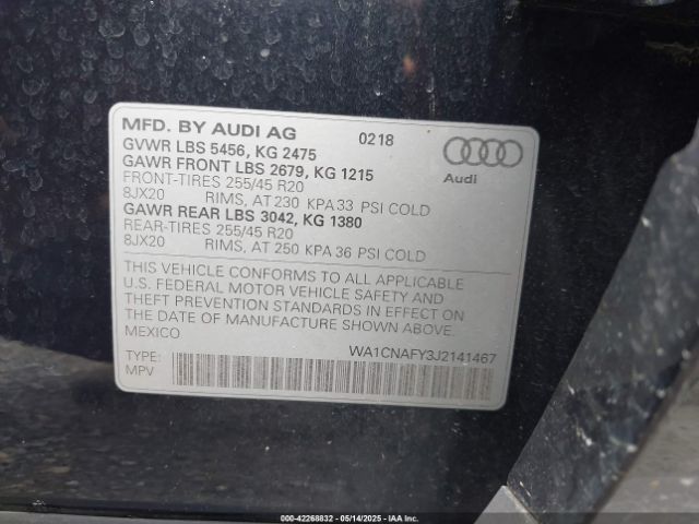 WA1CNAFY3J2141467 Audi Q5 2.0t Premium/2.0t Tech Premium