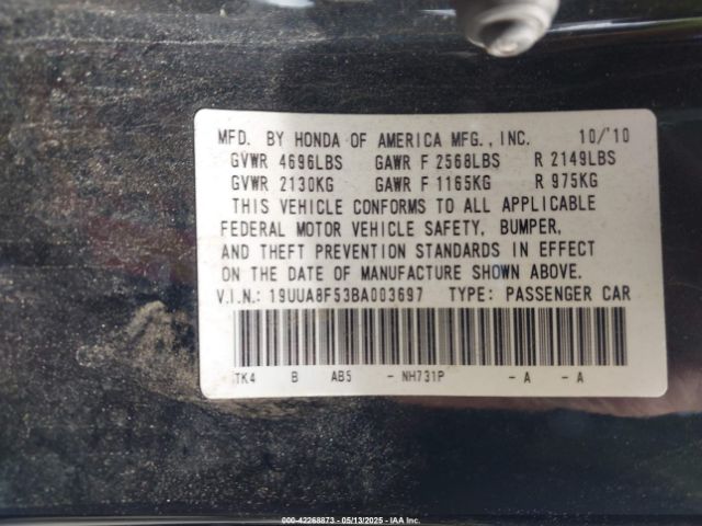 2011 ACURA TL 19UUA8F53BA003697 Photo 8