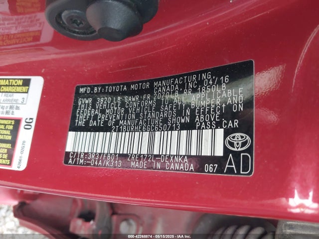 2T1BURHE6GC650713 Toyota COROLLA LE