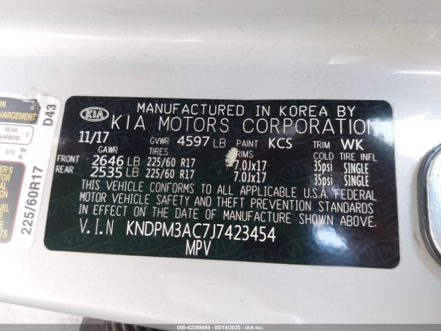 KNDPM3AC7J7423454 KIA Sportage Lx