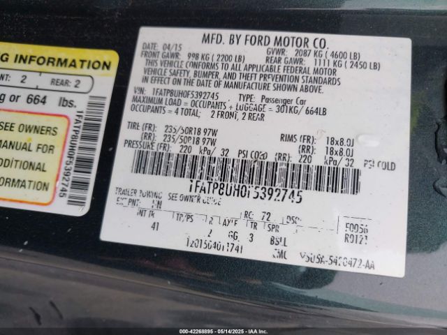 1FATP8UH0F5392745 Ford Mustang Ecoboost Premium