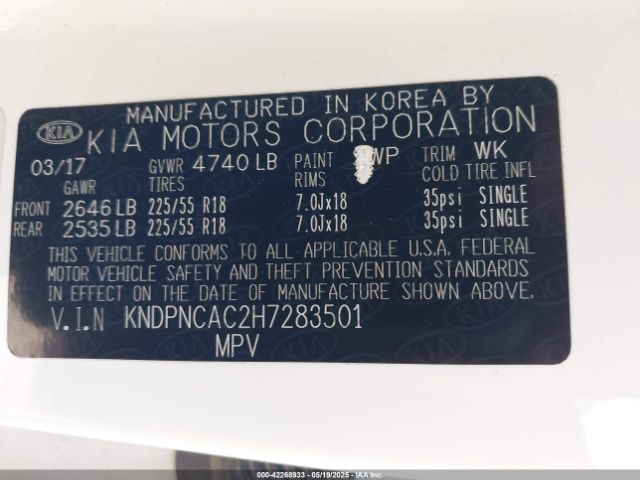 KNDPNCAC2H7283501 KIA Sportage Ex