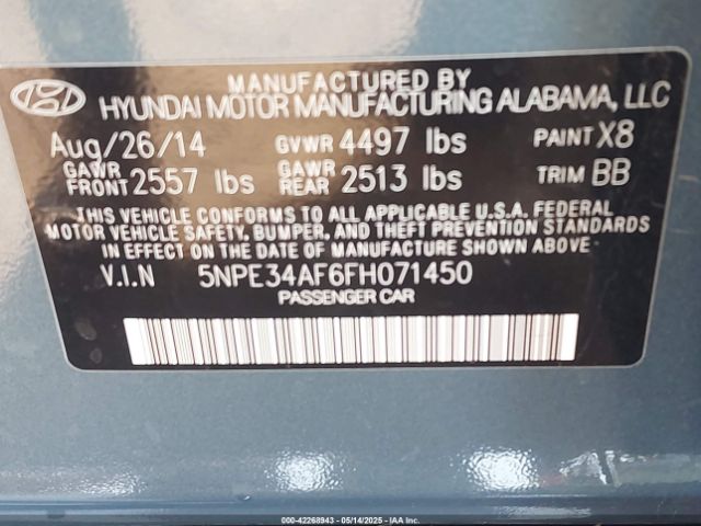 5NPE34AF6FH071450 Hyundai dohc gdi theta-ii