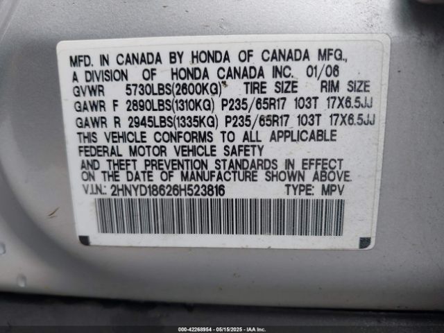 2006 ACURA MDX 2HNYD18626H523816 Photo 8