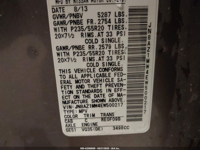 JN8AZ1MW4EW500217 Nissan Murano Le