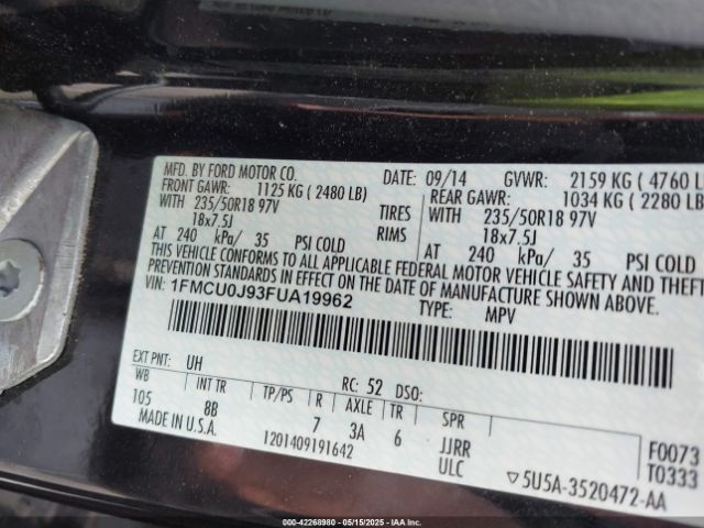 1FMCU0J93FUA19962 Ford Escape Titanium