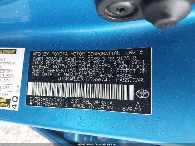 JTNKARJEXHJ526674 Toyota 2zr-fae
