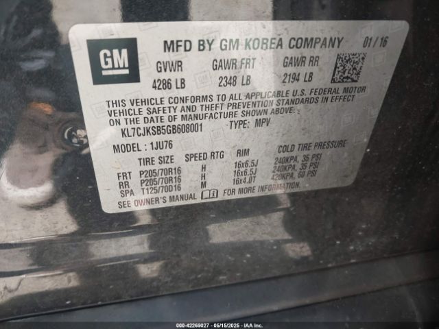 KL7CJKSB5GB608001 Chevrolet Trax 1ls