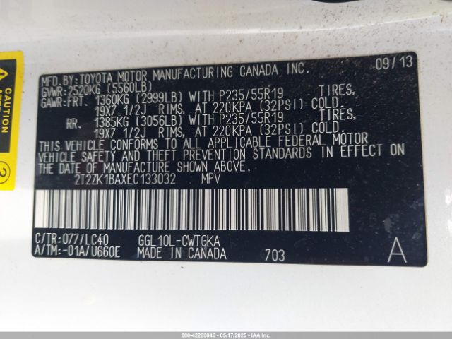 2T2ZK1BAXEC133032 Lexus RX 350