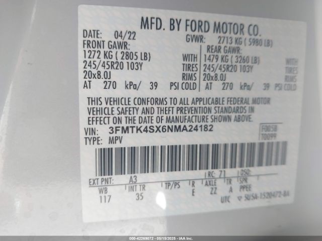 3FMTK4SX6NMA24182 Ford Mustang Mach-e Gt