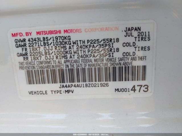 2011 MITSUBISHI OUTLANDER SPORT JA4AP4AU1BZ021926 Photo 8