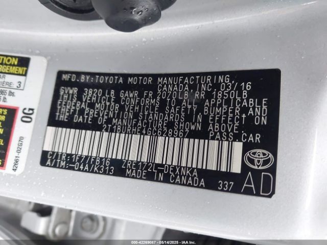2T1BURHE4GC628967 Toyota COROLLA LE