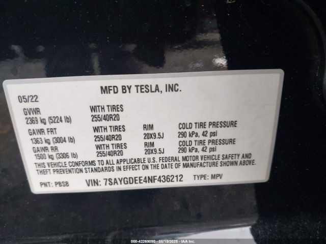 2022 TESLA MODEL Y 7SAYGDEE4NF436212 Photo 8