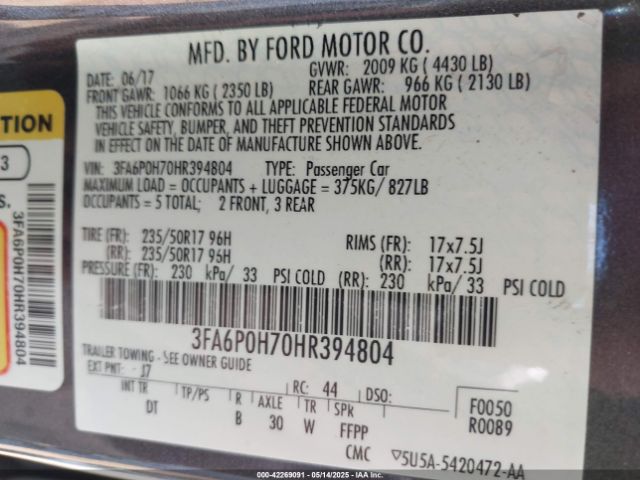 3FA6P0H70HR394804 Ford FUSION SE