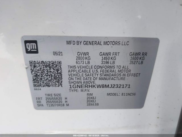 1GNERHKW8MJ232171 Chevrolet Traverse Fwd Lt Leather